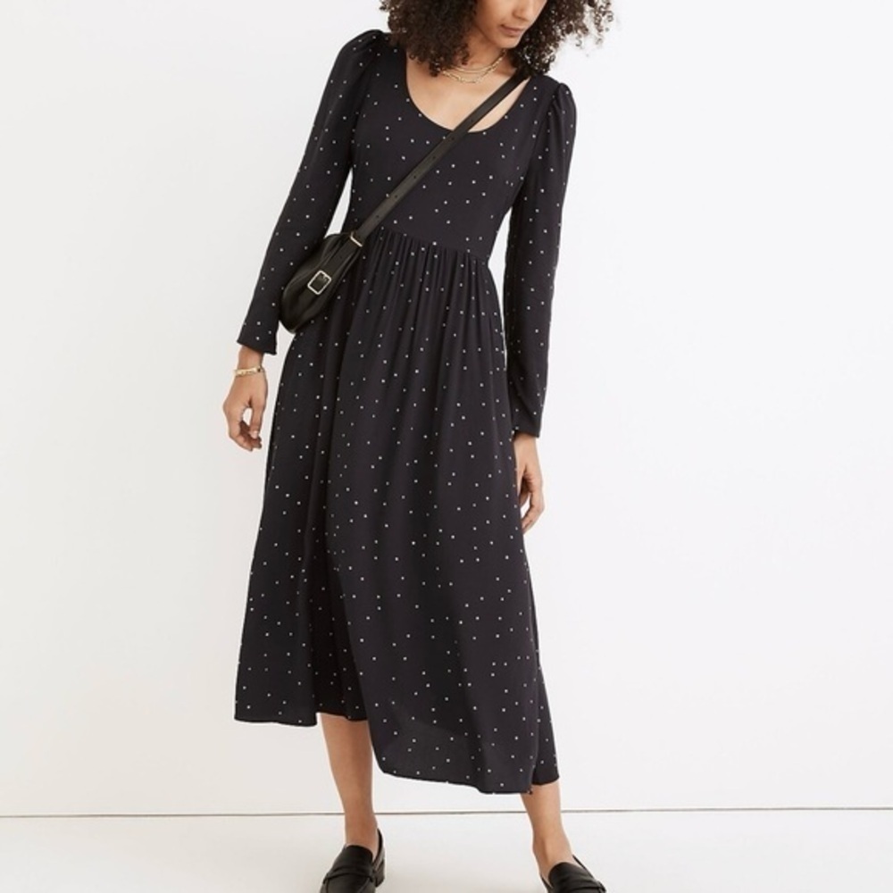 Madewell Alicia Long Sleeve Scoopneck Midi Dress Night Stars ND173